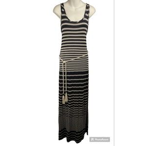 Michael Stars Black Tan Striped Maxi Dress Racer back Belt Nautical XS